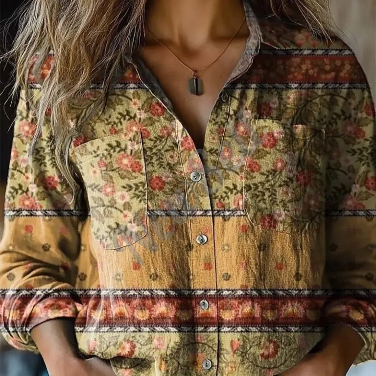 Women's Fashionable Retro Printed Floral Shirt