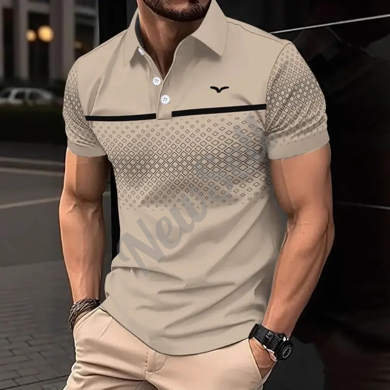 Men's Slim-Fit Printed Lapel Short-Sleeve Polo Shirt