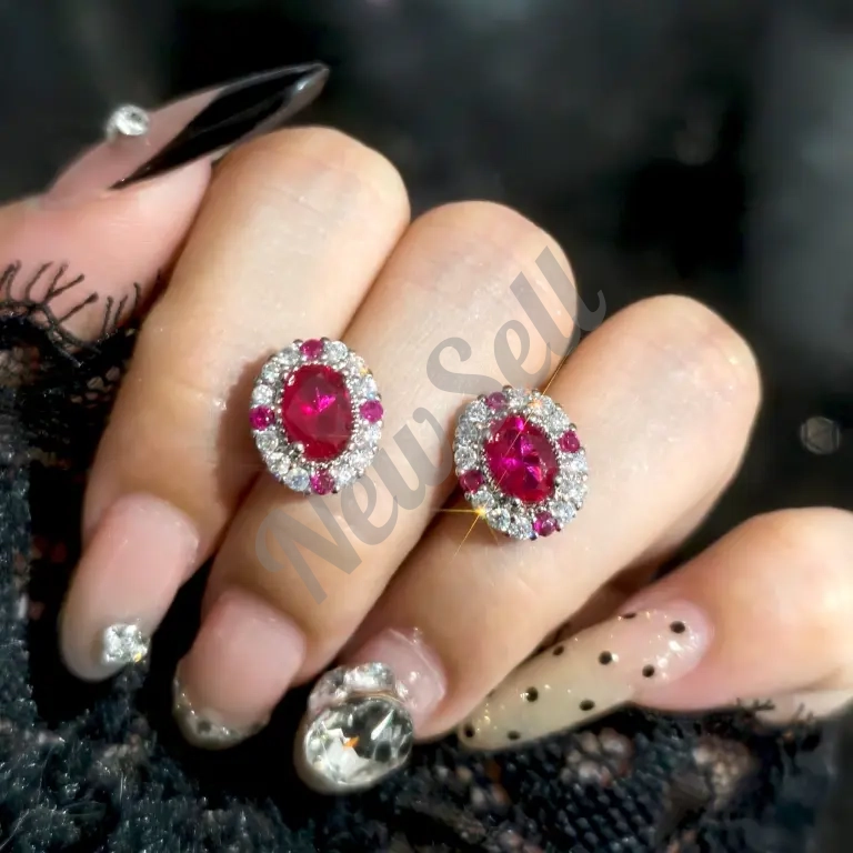 Chinese-style Red Corundum Fluorescent Color-Changing Earrings