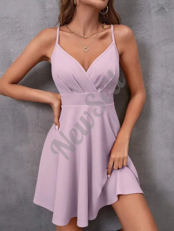 Summer Solid Color V-Neck High-Waist Strap Backless Dress