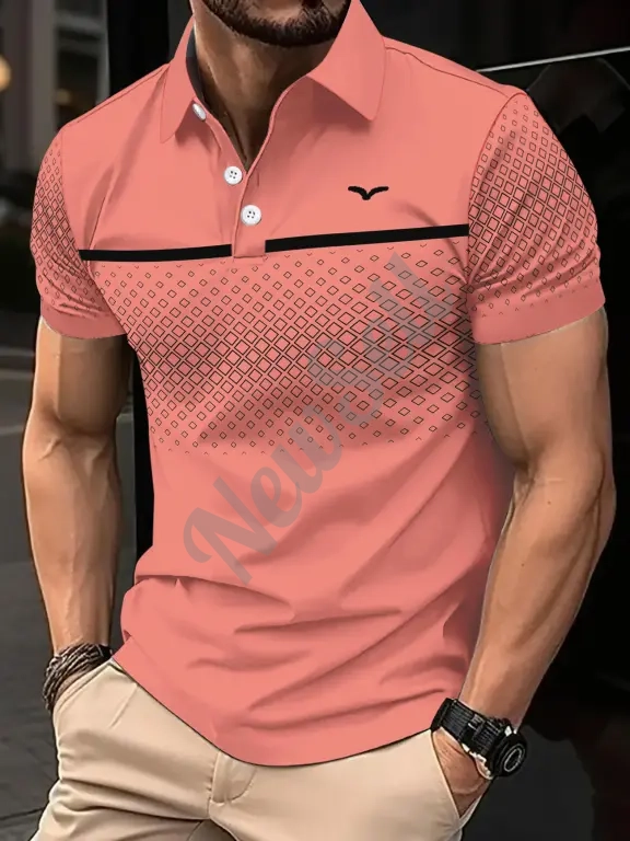 Men's Slim-Fit Printed Lapel Short-Sleeve Polo Shirt
