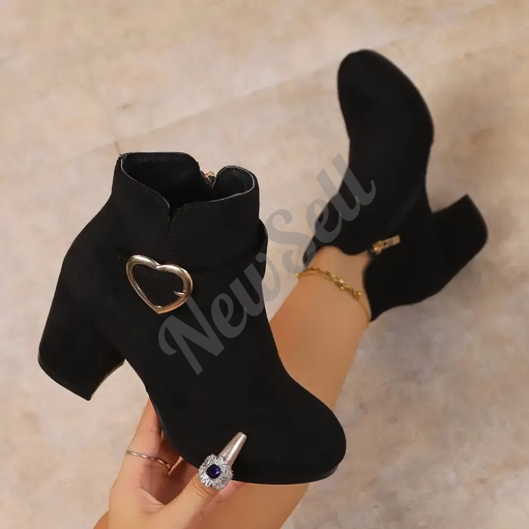 Plus-size British-style Square-toe High-heeled Versatile Womens Ankle Boots