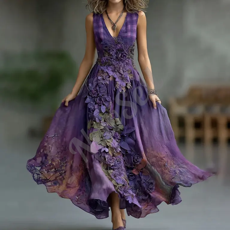 Creative Pattern Totem Deep V Sleeveless Dress