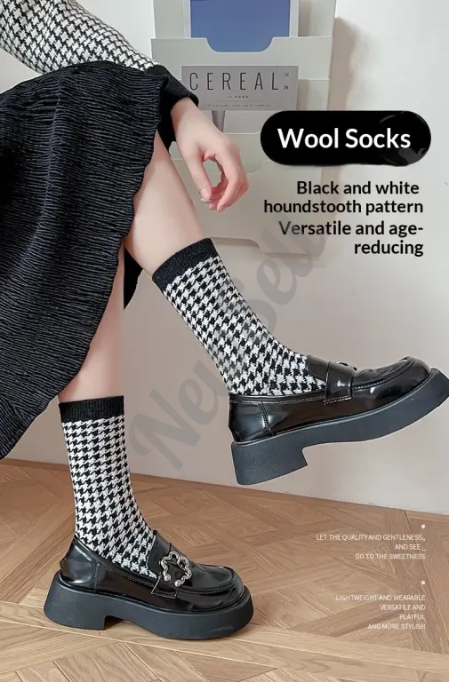 Best-selling Black-and-white Houndstooth Wool Socks