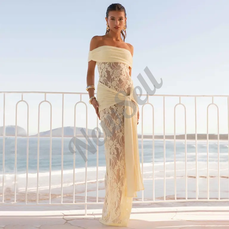 Sexy Sheer Mesh And Lace Off-Shoulder Dress For Women